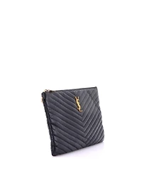 Pre-Owned Saint Laurent Medium Classic Monogram Wristlet Pouch Matelasse Chevron Leather