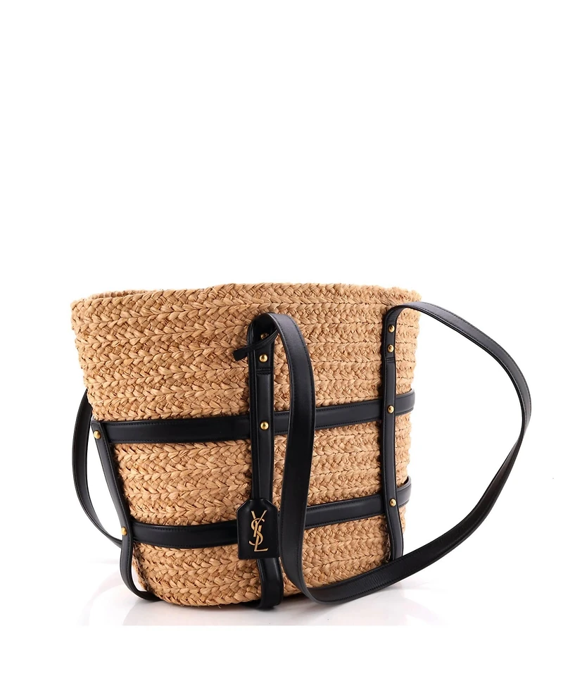 Pre-Owned Saint Laurent Caged Basket Tote Raffia with Leather