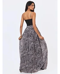 Miss Circle Women's Onora Zebra Print Chiffon Dipped Waist Maxi Dress