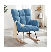 Rainsken Rocking Chair,Tufted Upholstered Teddy Fabric Rocking Chair with Metal Frame Accent