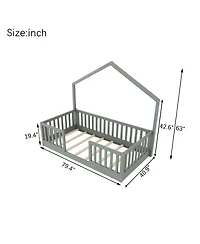 Streamdale Furniture Twin Floor Bed with High Rails and Light for Kids