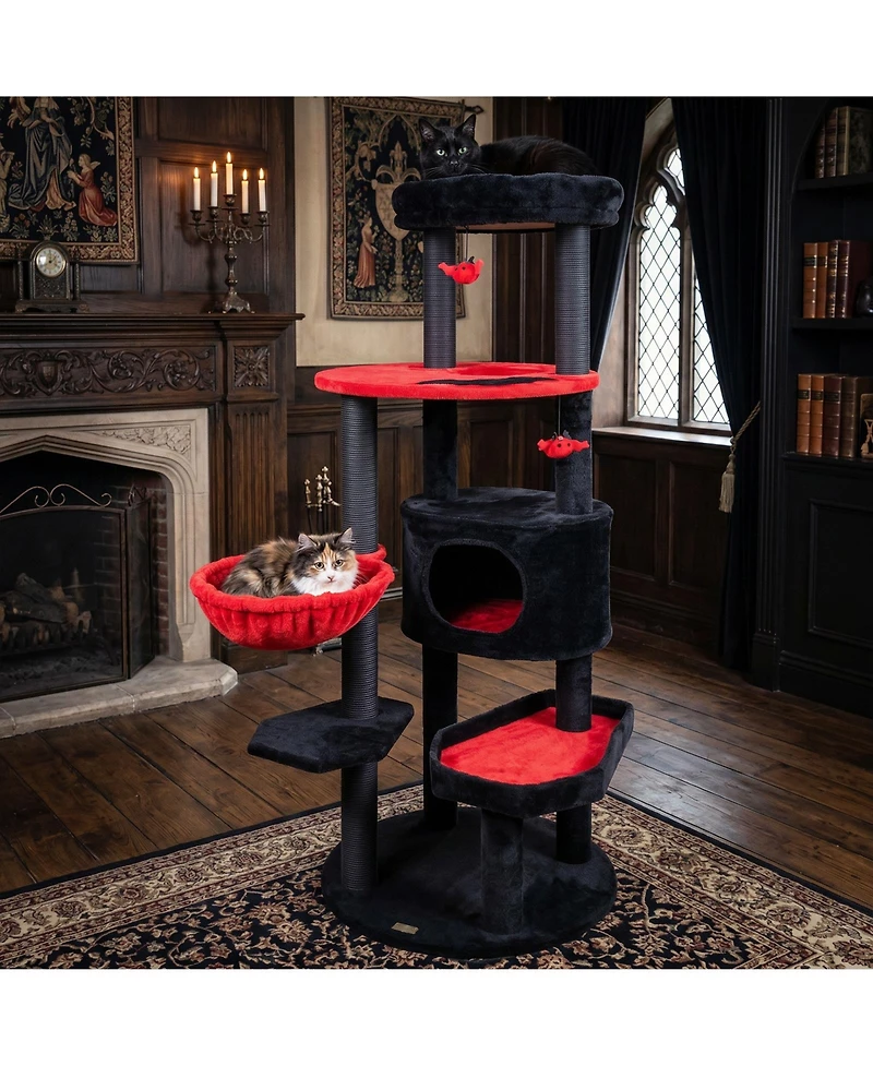 Gymax Gothic Cat Tree for Indoor Cats 60 Inch Cat Tower With Plush Perch Condo Hammock