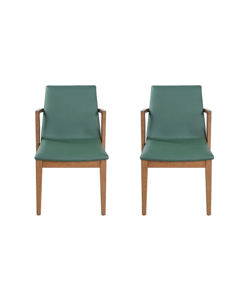 Flynama Set of 2 Mid-Century Pu Arm Dining Chairs, Rubber Wood Frame 250lbs Capacity