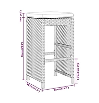 vidaXL Garden Bar Stool Set of 2 Grey Pe Rattan 15.7 x 15.7 x 29.9 in