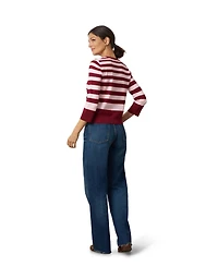 Cable & Gauge Women's Textured Variegated Stripe Crewneck Cardigan