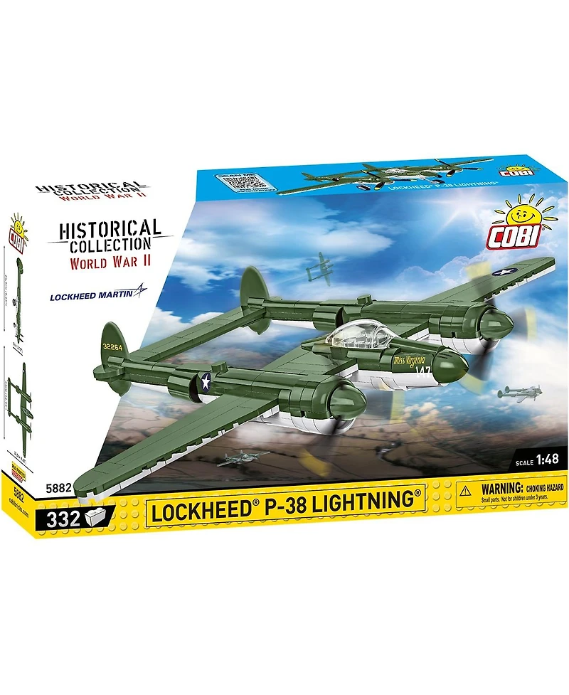 Cobi Wwii Lockheed P-38 Lightning Plane Historical Collection 1:48 Scale Rotating Propellers 332-Piece Building Set, Ages 7+
