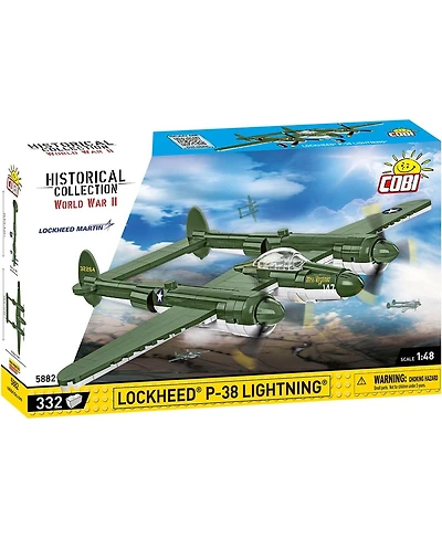 Cobi Wwii Lockheed P-38 Lightning Plane Historical Collection 1:48 Scale Rotating Propellers 332-Piece Building Set, Ages 7+