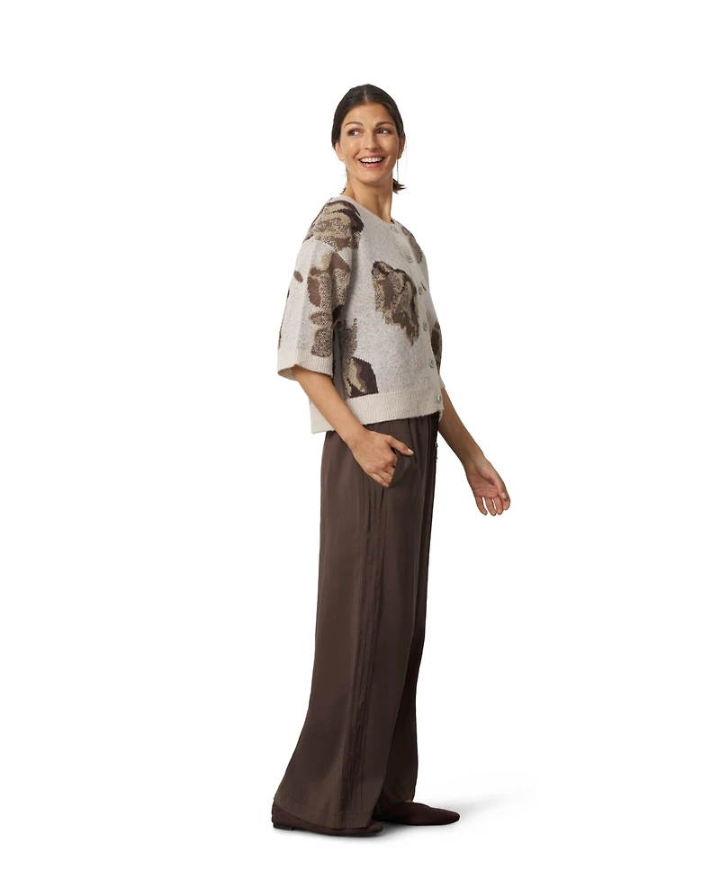 Cable & Gauge Women's Floral-Print Jacquard Cardigan