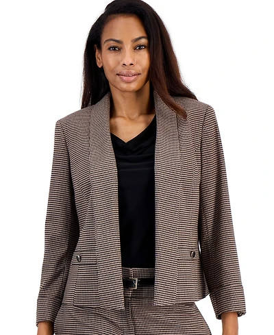 Kasper Women's Houndstooth Shawl Collar 3/4-Sleeve Blazer