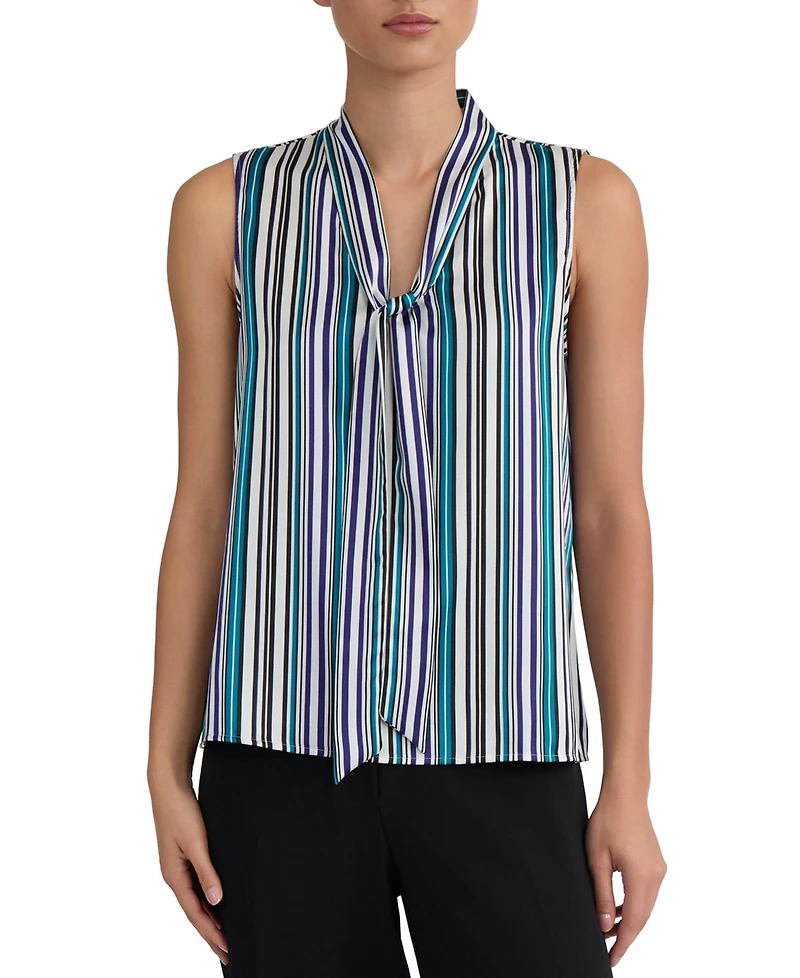 Kasper Women's Printed Tie-Neck Sleeveless Blouse