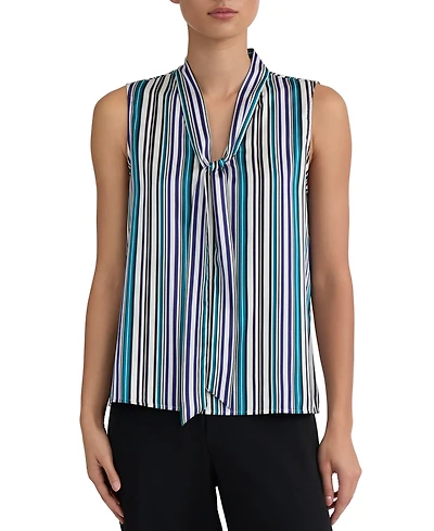 Kasper Women's Printed Tie-Neck Sleeveless Blouse