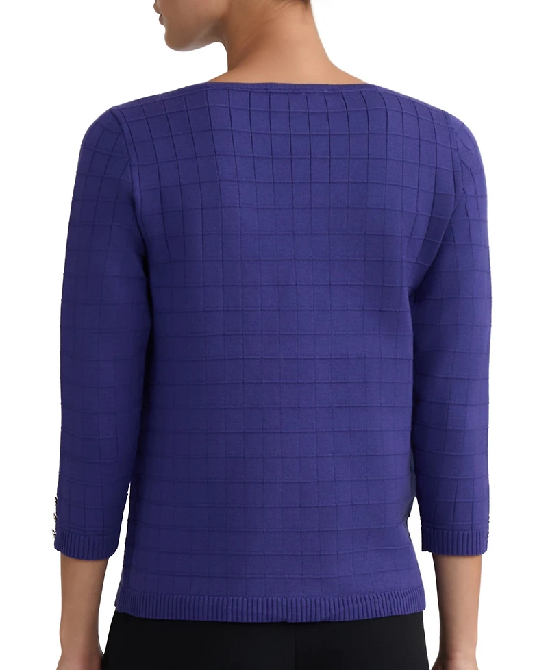 Kasper Women's Textured Boat-Neck 3/4-Sleeve Sweater
