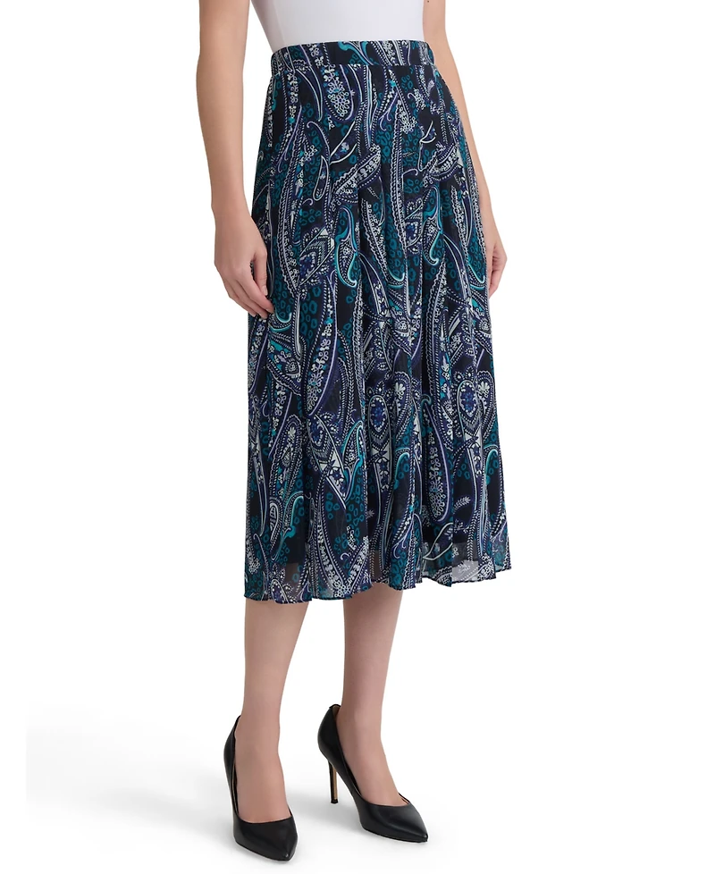 Kasper Women's Printed Pleated Pull-On Midi Skirt