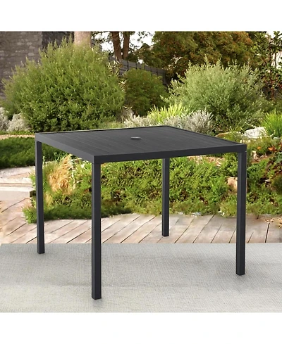 Cushry Square Outdoor Dining Table for 4, Metal Patio Dining Table with Umbrella Hole for Garden, Backyard and Deck