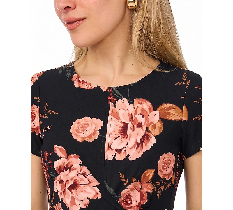 Msk Petite Twist Waist Floral A-Line Midi Dress