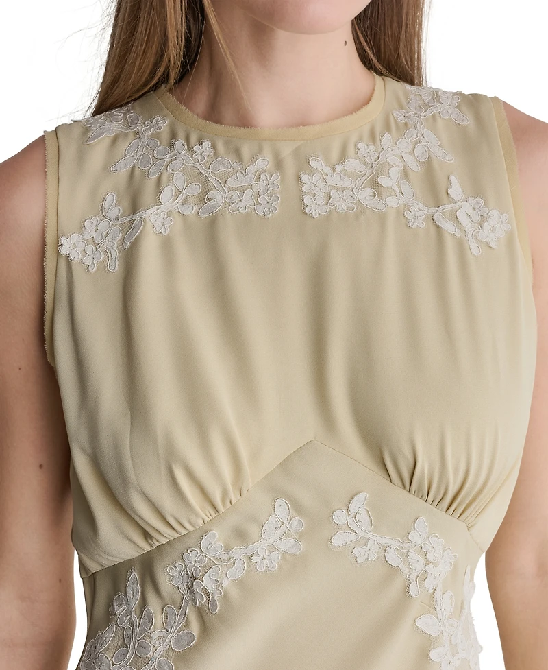 Bcbg Women's Lace-Trim Empire-Waist Crewneck Sleeveless Maxi Dress