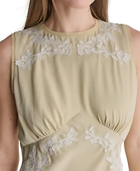Bcbg Women's Lace-Trim Empire-Waist Crewneck Sleeveless Maxi Dress
