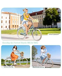 ECHTPeak 24 Inch Cruiser Bike for Girls, with Wicker Basket and Rear Rack, Speed Commuter Bicycle, High Carbon Steel Frame, for Outdoor Riding