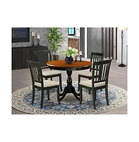 East West Furniture 5-Piece Modern Dining Set Includes a Round Wood Table and 4 Linen Fabric Dining Room Chairs with Slatted Back