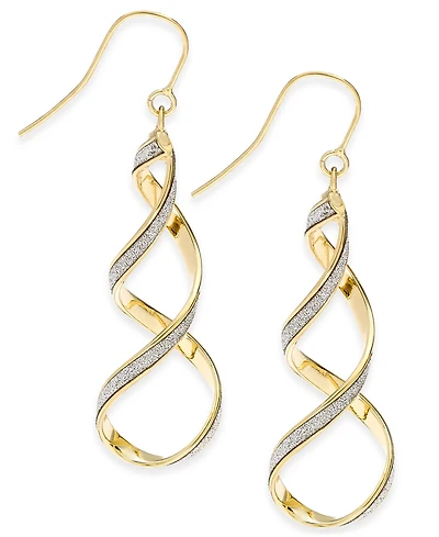 Italian Gold Glitter Twist Drop Earrings in 14k Gold