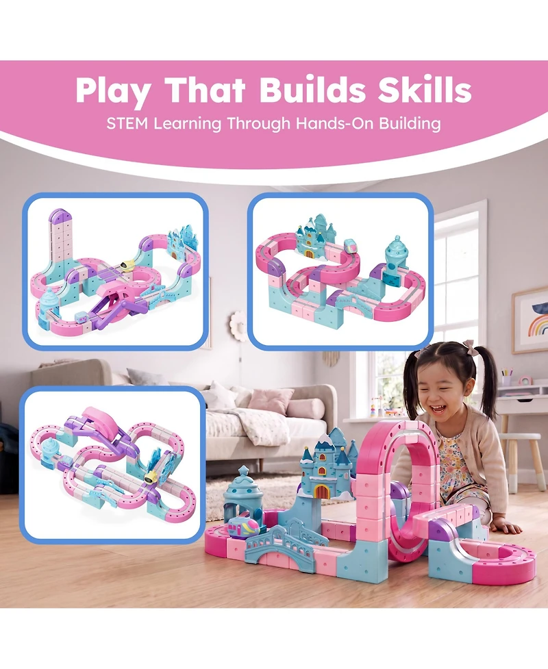 Contixo MT6 Princess Castle Magnetic Train Track 96-Piece Building Set with Rechargeable Motorized Train, Ages 3+