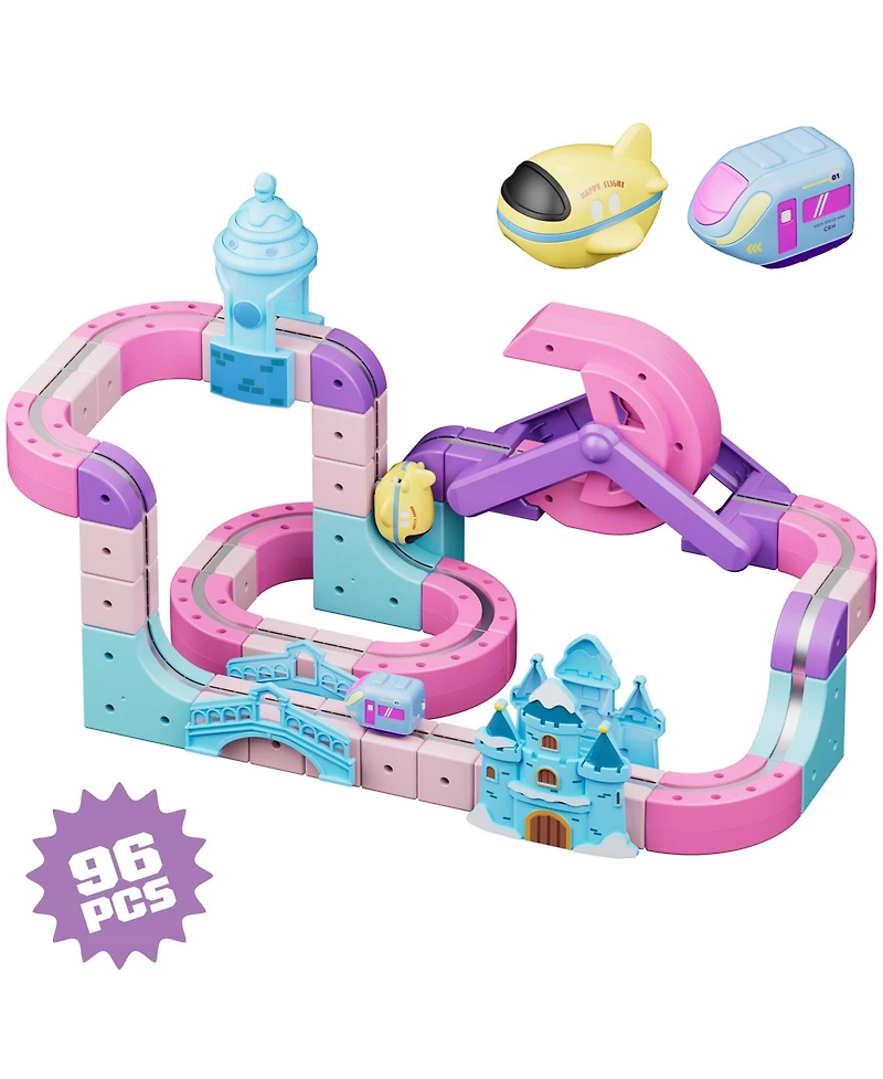 Contixo MT6 Princess Castle Magnetic Train Track 96-Piece Building Set with Rechargeable Motorized Train, Ages 3+