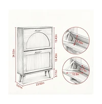 Slickblue Compact Shoe Cabinet with Space-Saving Design, Wood Legs and Handles