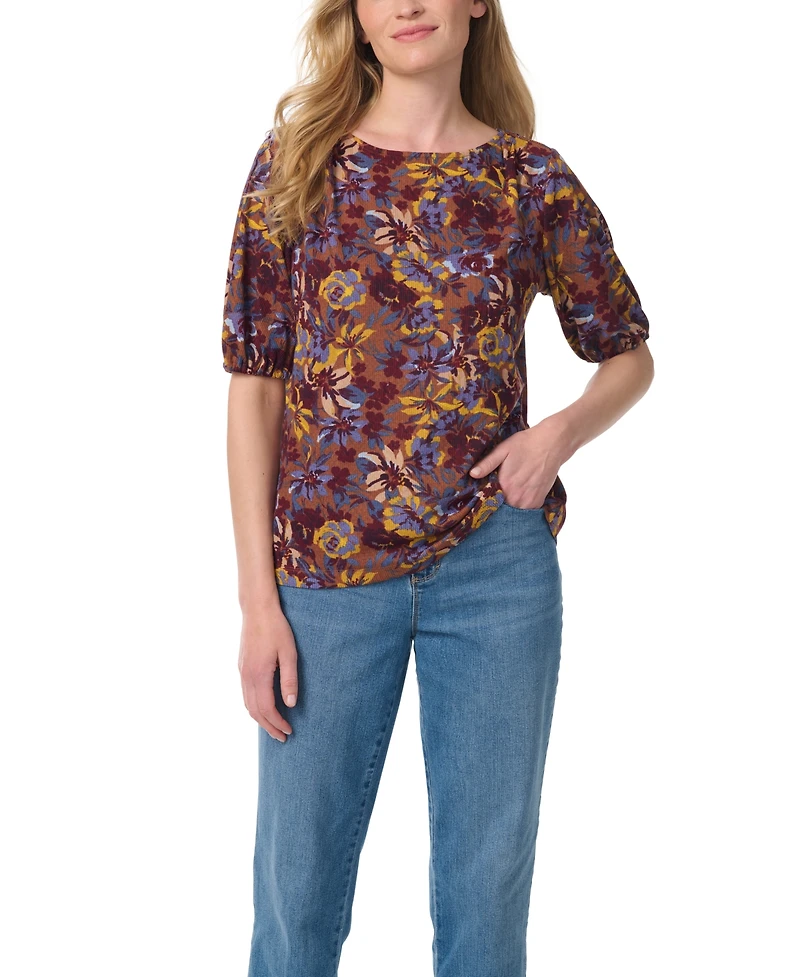 Gloria Vanderbilt Women's Tyler Boat-Neck Elbow-Sleeve Print T-Shirt