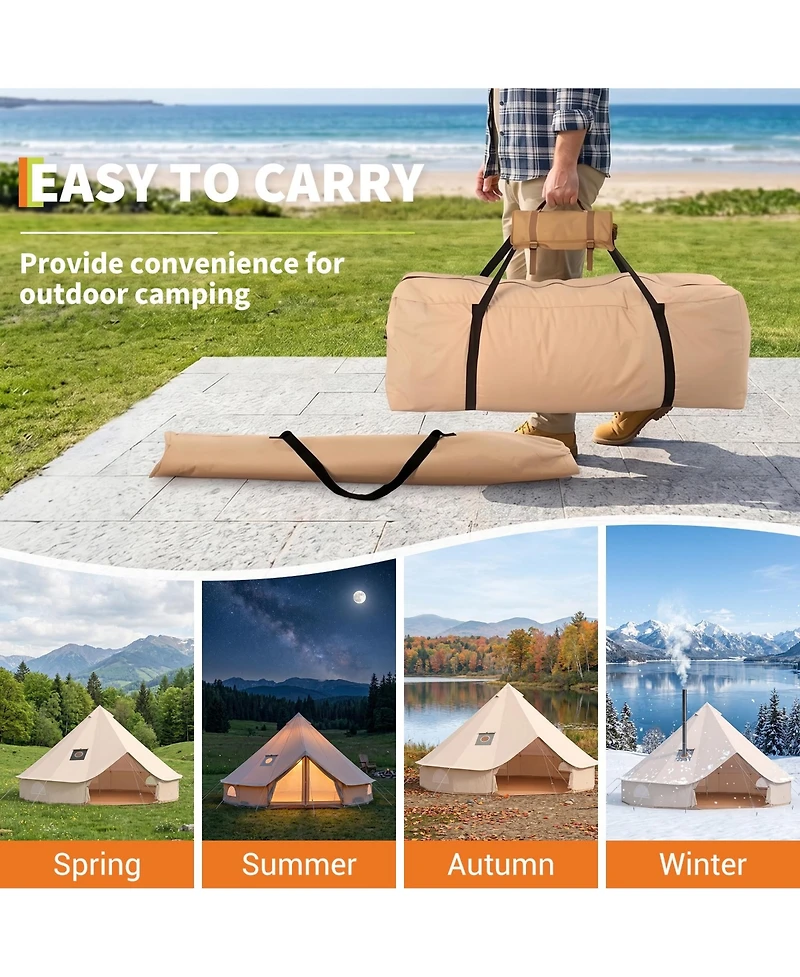 Maxsa Canvas Bell Tent with Stove Jack, 4-Season Glamping Yurt Tent with Pvc Floor, Mesh Windows, Roof Vent