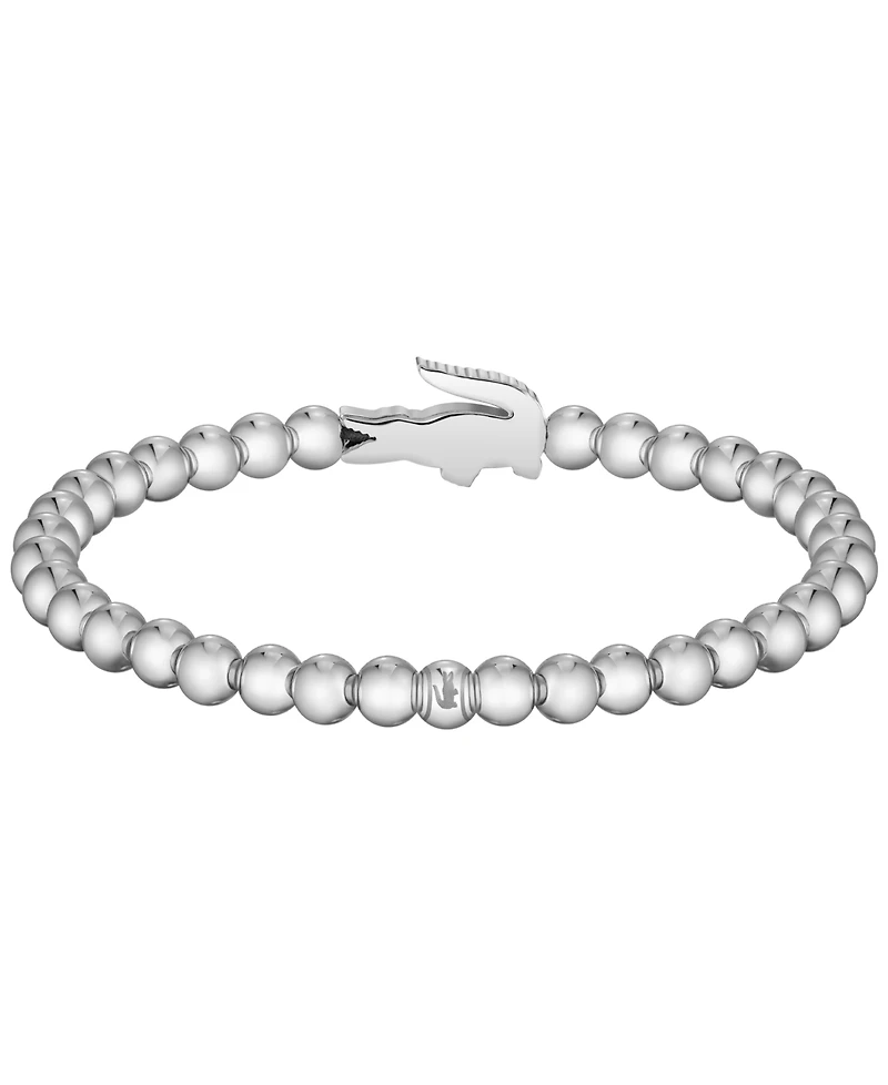 Lacoste Men's Matchpoint Silver-Tone Stainless Steel with Green Enamel Crocodile Beaded Bracelet