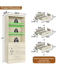 Aheaplus 71" Wooden Storage Cabinet with 3-Drawers, Closet Organizer Shelves