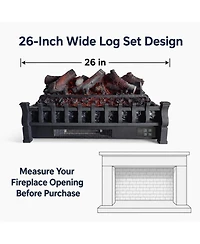 Gaomon 26 Inch Electric Fireplace Logs, 1500W Fireplace Heater with Wood Log Style, Single Flame, 3 Brightness Levels, Remote Control, Steel Abs, 120V