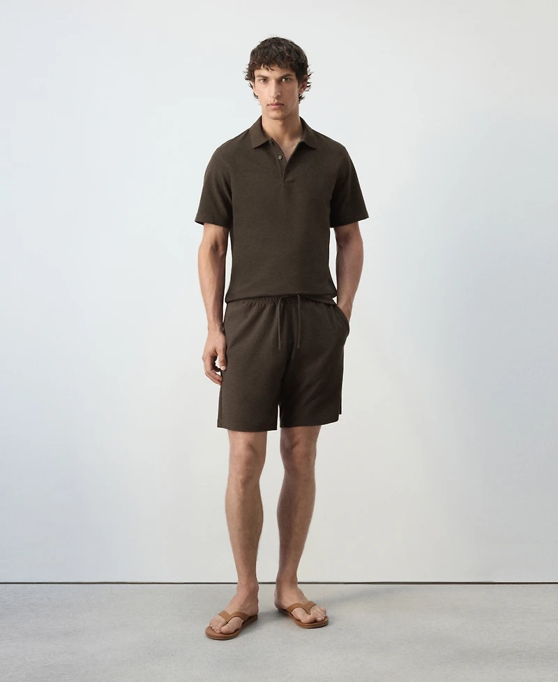 Mango Men's Textured Straight-Fit Cotton-Blend Bermuda Shorts, 8.27" Inseam