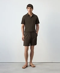 Mango Men's Textured Straight-Fit Cotton-Blend Bermuda Shorts, 8.27" Inseam