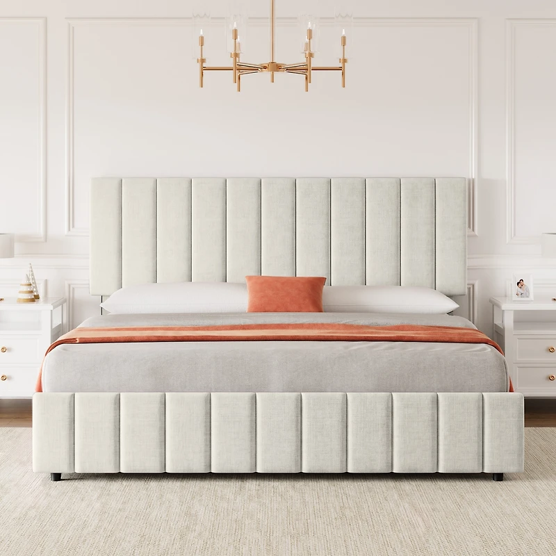 Gaomon Modern Upholstered Platform Bed Frame Featuring 4 Storage Drawers, Adjustable Height Headboard, Heavy Duty Construction