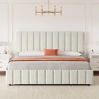 Gaomon Modern Upholstered Platform Bed Frame Featuring 4 Storage Drawers, Adjustable Height Headboard, Heavy Duty Construction