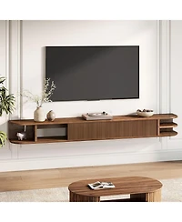 Tribesigns Floating Tv Stand with Fluted Storage Doors, Solid Wood Media Tv Stand with Cable Management, Entertainment Center