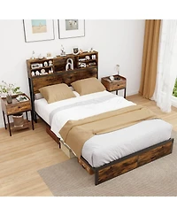 Full Bed Frame with Charging Station Storage Headboard Under-bed Space