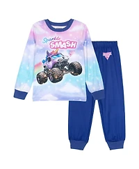 Monster Jam Toddler Girls Sparkle Smash 2-Piece Pajama Shirt and Pants Set