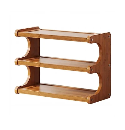 Slickblue 3-Tier Freestanding Wicker Shoe Rack with Wood Grain Shelves