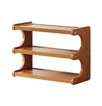 Slickblue 3-Tier Freestanding Wicker Shoe Rack with Wood Grain Shelves