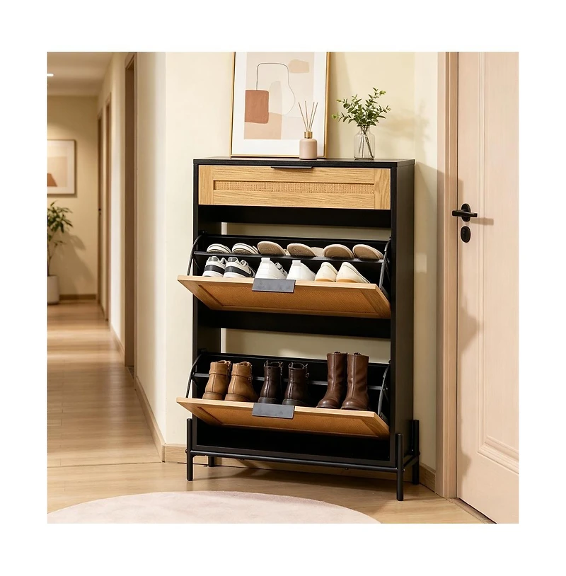 Slickblue Entryway Shoe Cabinet with 2 Flip-Top Drawers and Compact Storage