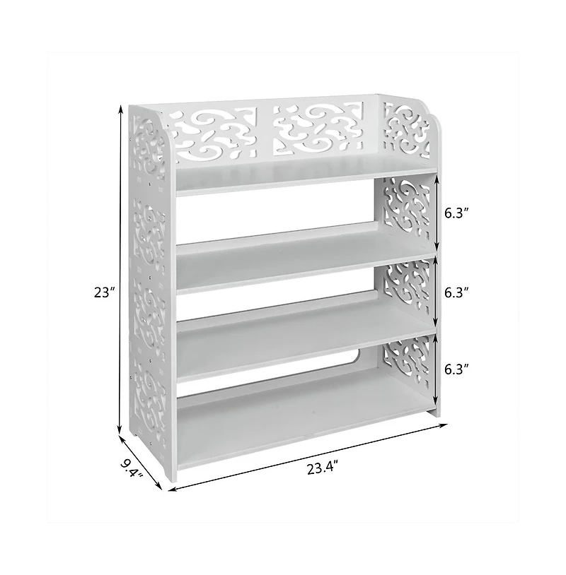 Slickblue 4 Tier Shoe Storage Rack with Decorative Carved Panels