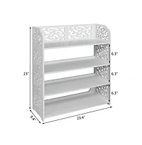 Slickblue 4 Tier Shoe Storage Rack with Decorative Carved Panels