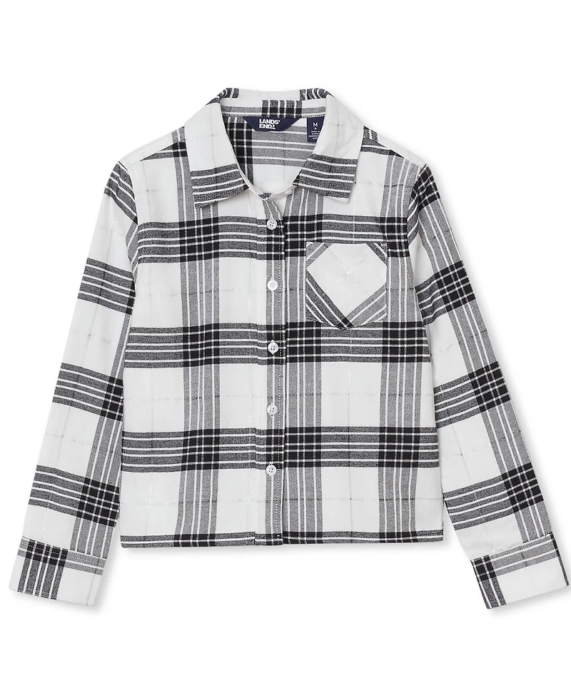 Lands' End Girls Long Sleeve Cropped Flannel Shirt