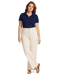 Lands' End Plus Short Sleeve Micro Rib Woven Collar Polo