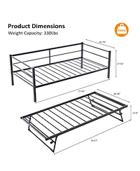 Slickblue Twin Convertible Metal Daybed with Pull-Out Trundle Bed