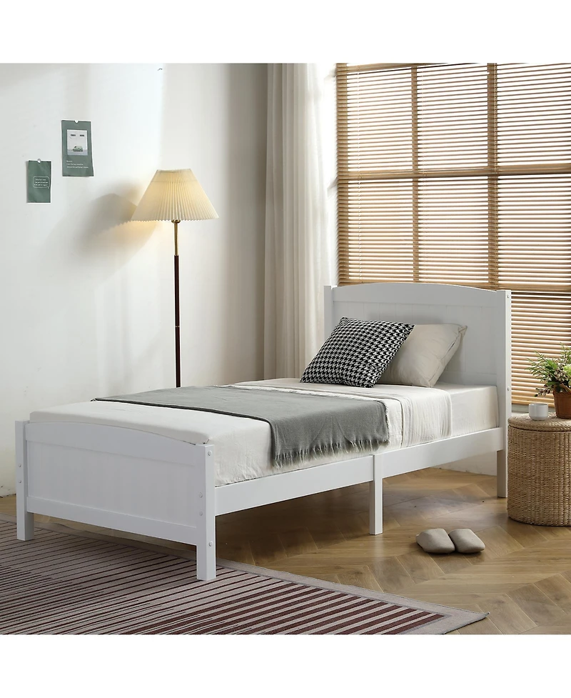 Slickblue Twin Pine Wood Bed with Curved Headboard and Vertical Stripes
