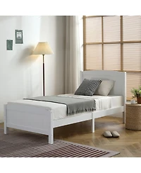 Slickblue Twin Pine Wood Bed with Curved Headboard and Vertical Stripes