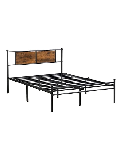 Slickblue Metal Platform Bed Frame with Wood Panel Headboard and Steel Slats